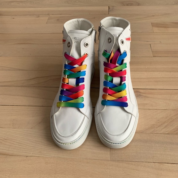 [NWOB] ZADIG & VOLTAIRE - ZV1747 Flash Pride High-Top Sneakers w Rainbow Laces - Picture 3 of 7